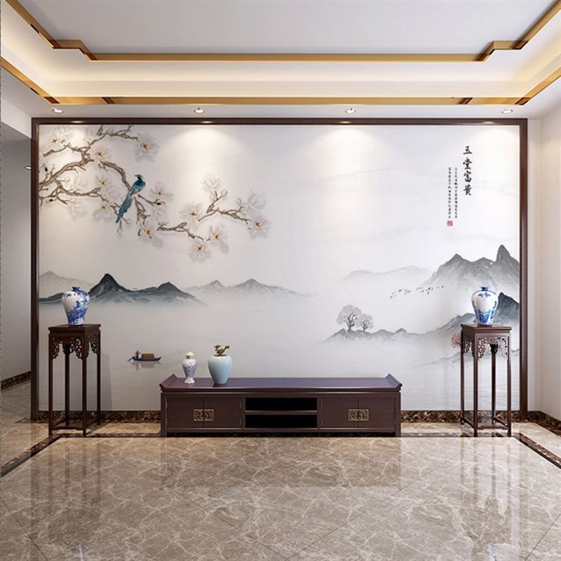 定制壁画中式3d背景墙壁纸客厅壁布卧室墙布壁画水墨山水简约电视