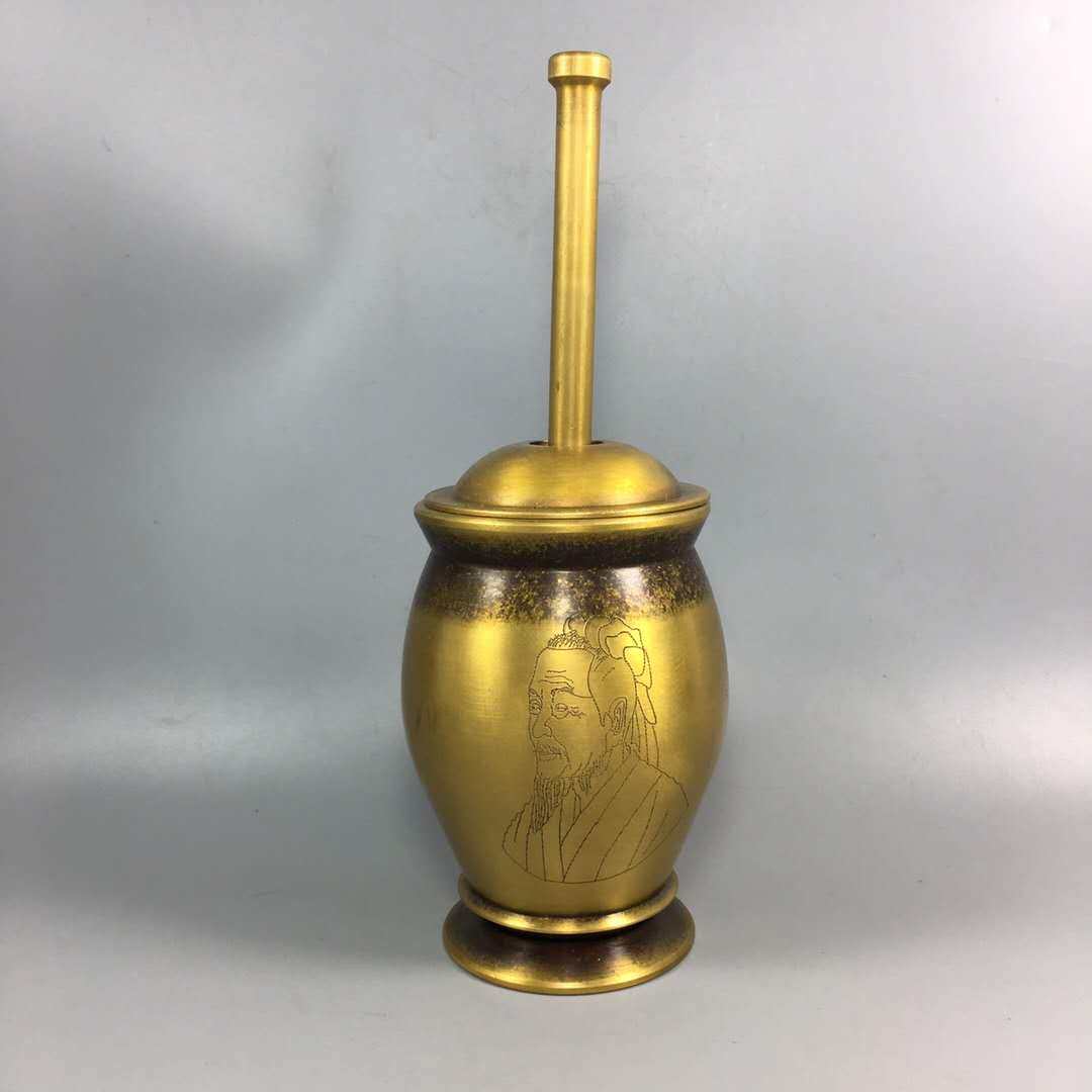 黄铜捣药罐碓对窝研磨中草药用品捣蒜器华佗捣碎器家居工艺品摆件