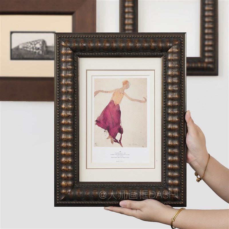欧式复古美拉德棕色实木装饰画框相框定制油画外框装裱客厅拼图镜