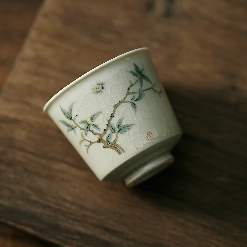 丁丁的茶 复古功夫茶杯陶瓷主人杯单杯闻香杯彩绘品茗杯 秘色开片