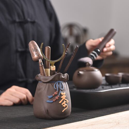 茶宠摆件精品可养黑檀实木茶道六君子家用功夫茶具配件茶桌针夹勺