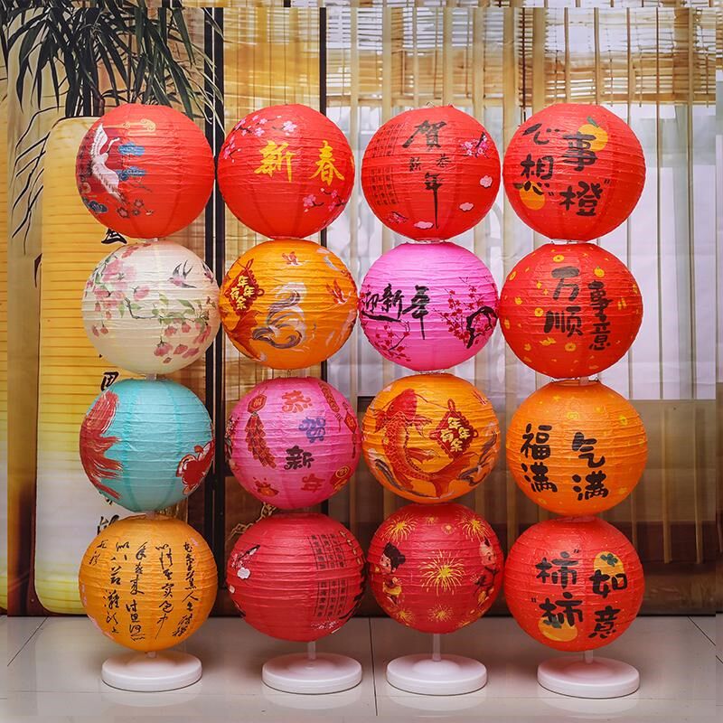 新年春节装饰喜庆纸灯笼立柱摆件结婚中式灯笼婚礼元旦布置装饰品