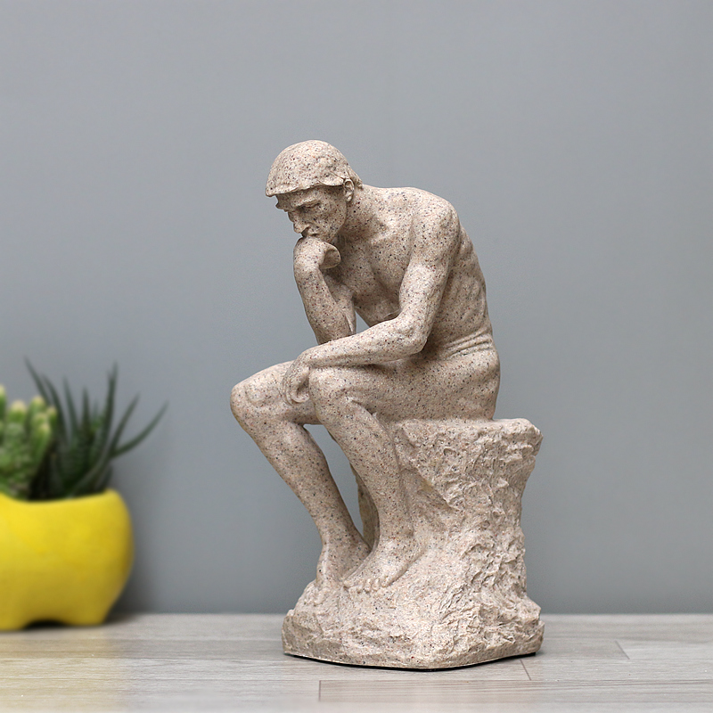 思想者雕像罗丹雕塑思考者砂岩沉思者摆件欧式艺术家居软装饰品