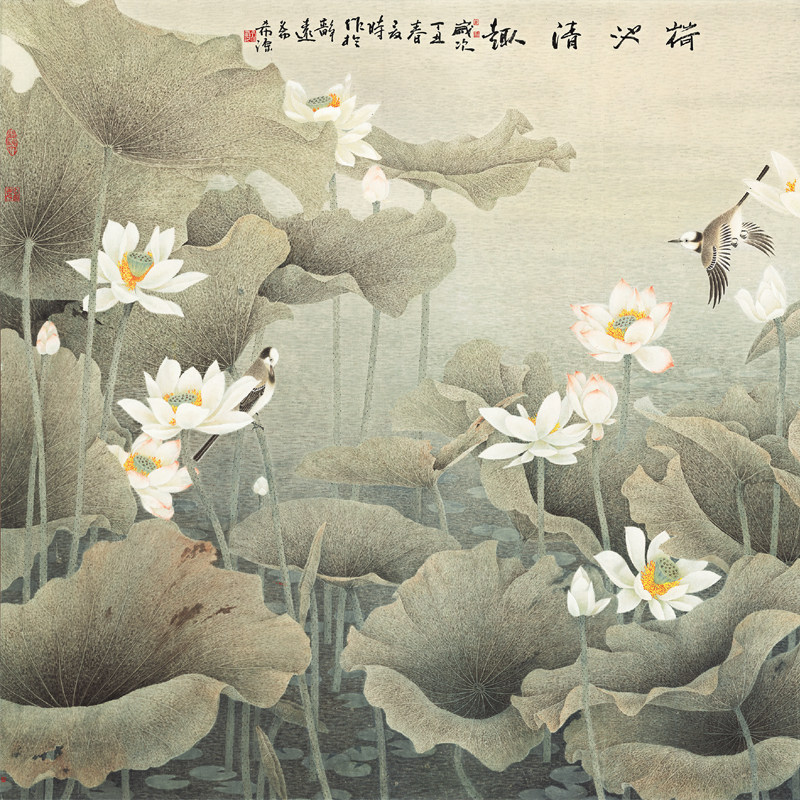 董希源荷池清趣高清艺术微喷打印国画复制山水画客厅装饰卷轴挂画