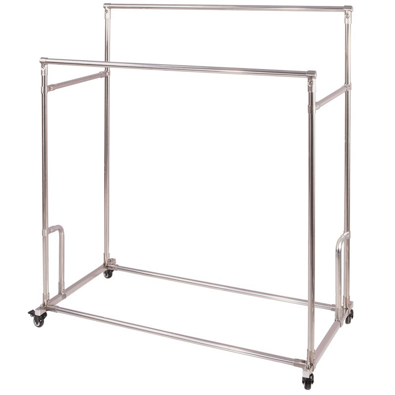 加厚不锈钢杆晾衣架落地阳台晒被架卧室挂衣架置地架平行高低杆