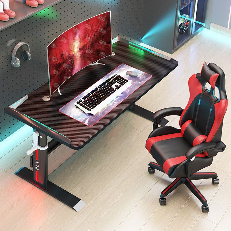 升降电竞桌家用双人电脑桌椅套装简约现代办公桌超大碳纤维游戏桌