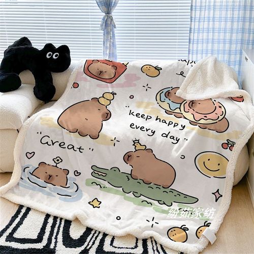 卡皮巴拉双面绒毛毯办公室午休毯学生宿舍水晶绒毯沙发披肩空调毯