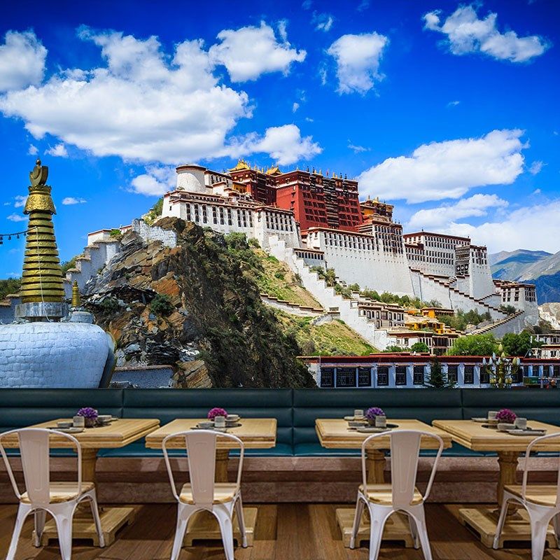 18d空间延伸壁纸客厅沙发无缝墙布西藏自然风景餐厅酒店墙纸壁画