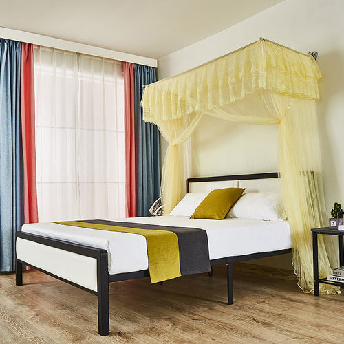 蚊帐1.8m床公主落地家用新款加粗不锈钢支架u型伸缩1.5米2m免安装