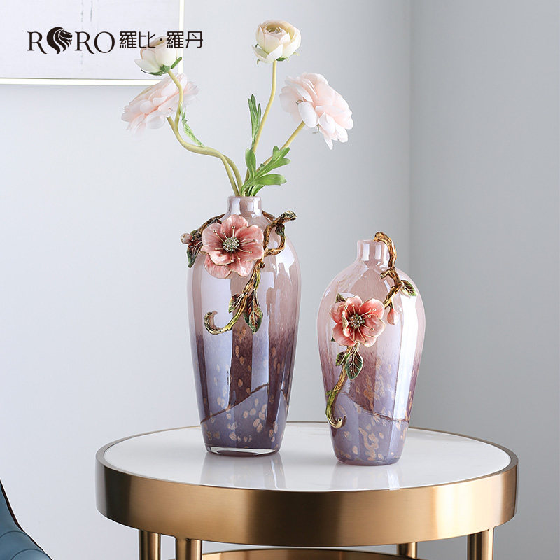 罗比罗丹旺富木槿花瓶创意客厅珐琅彩工艺花器家居软装饰品