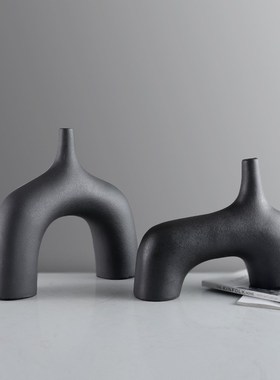 侘寂风抽象黑色树脂花瓶简约现代花器家居客厅玄关酒店装饰品摆件