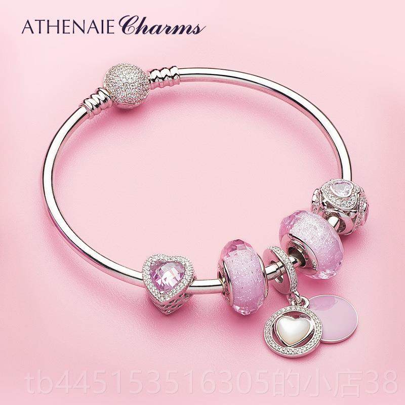 正品粉爱心925友银手链韩版简约个性色时尚手镯情侣女送女生日礼