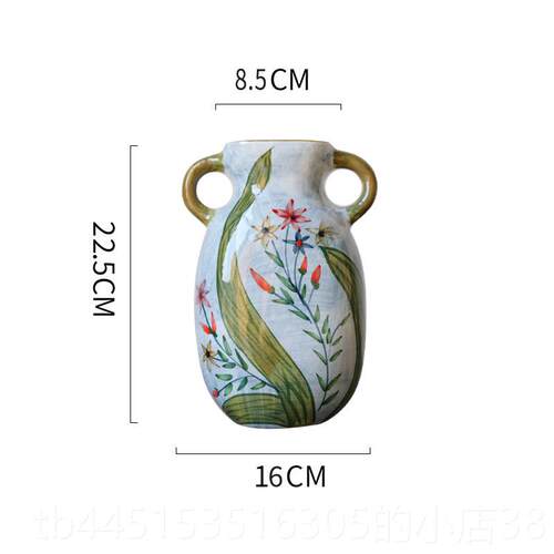 正品田园手陶瓷瓶绘花艺术花瓶现代轻奢插花花器客花厅鸟摆件