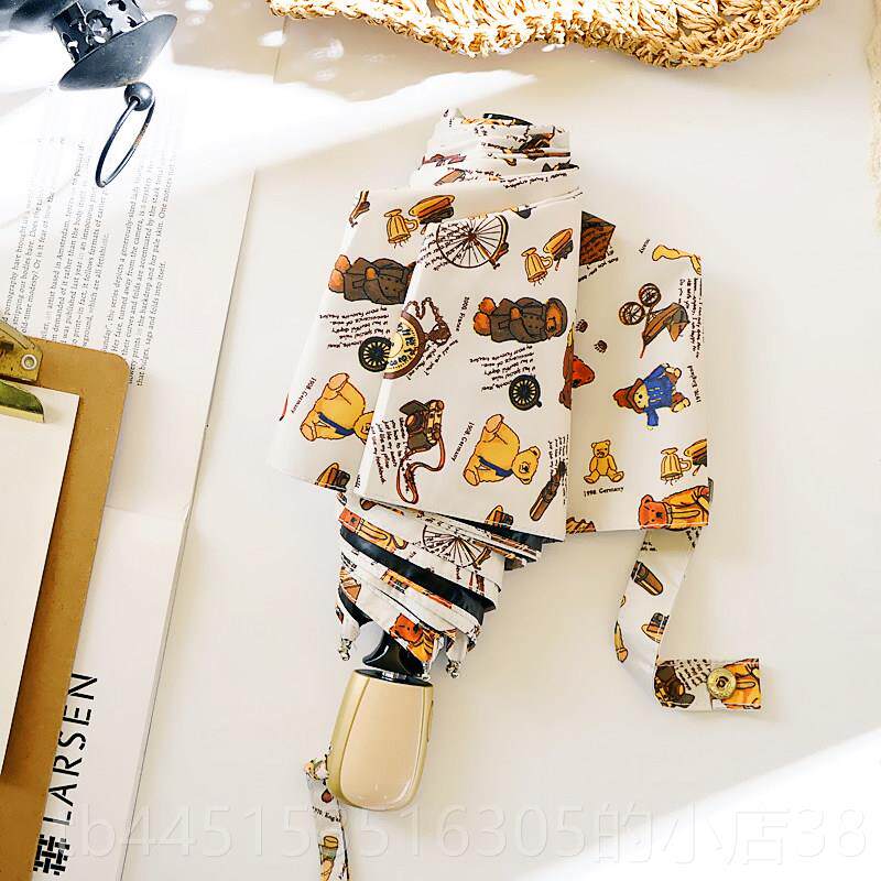 正品韩国创意小清胶新卡通自动晴晒雨伞折叠女黑防紫外线伞两用防