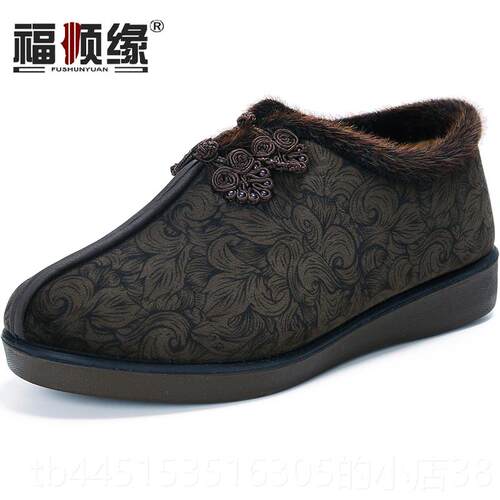 正品冬季新款老北京鞋保防滑女棉鞋平底暖底加厚布软老年加绒奶奶