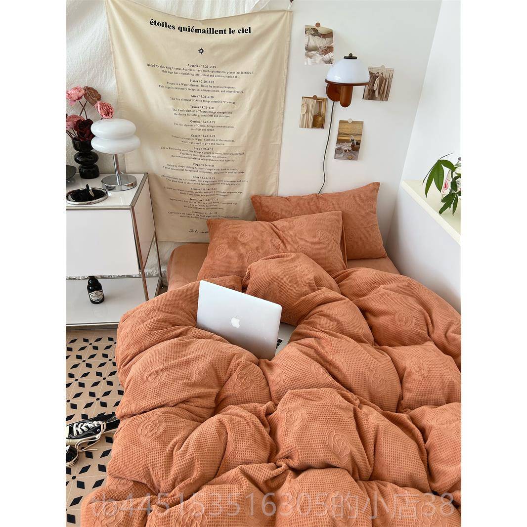 正品梨梦 奶冬油梨 秋保暖提牛奶绒花四件套珊瑚绒床单涡被套床上