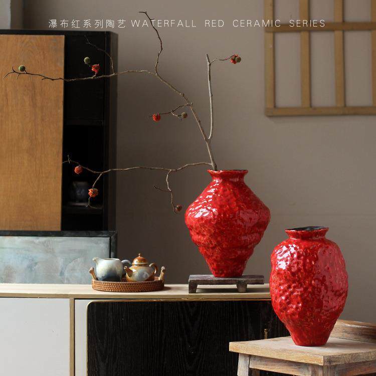 新中式红色婚喜庆陶瓷花瓶居家客厅摆件插花酒店软装饰品陶罐花器,电子元器件市场,其它元器件,淘宝优惠券,粉丝福利购,淘宝优惠卷