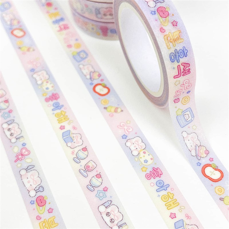 拉条花边胶带奶油兔暹罗猫饭团布丁可爱闪砂和纸手帐拼贴边框素材