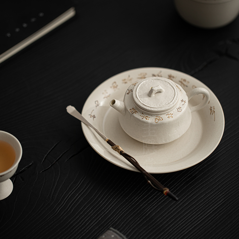 圭隐堂手绘书法粗陶茶壶复古手工家用功夫泡茶壶小号单壶手抓壶