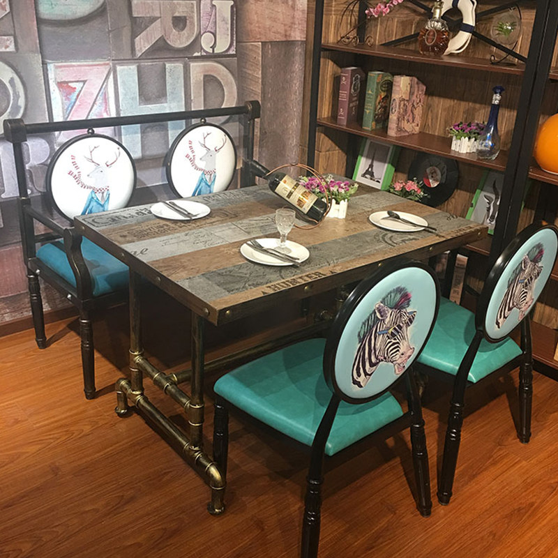 工业风瓷砖桌子湘菜馆大圆桌炭烤桌椅烤鱼店桌椅牛排西餐厅沙发