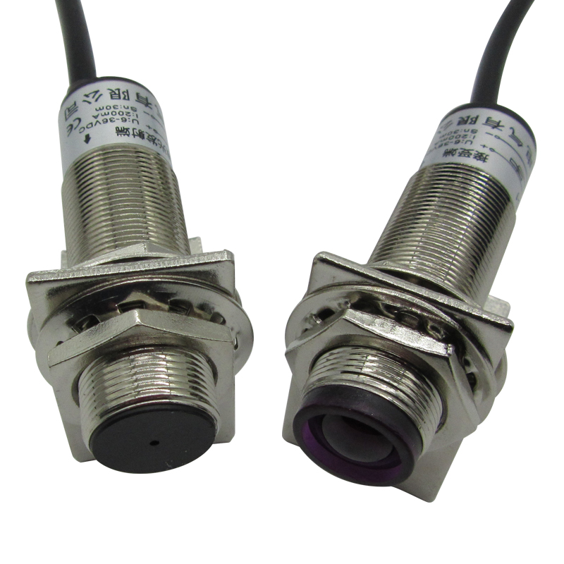 M18激光对射光电开关可见光PNP传感器E3F-30B1/30L常开 30B2常闭