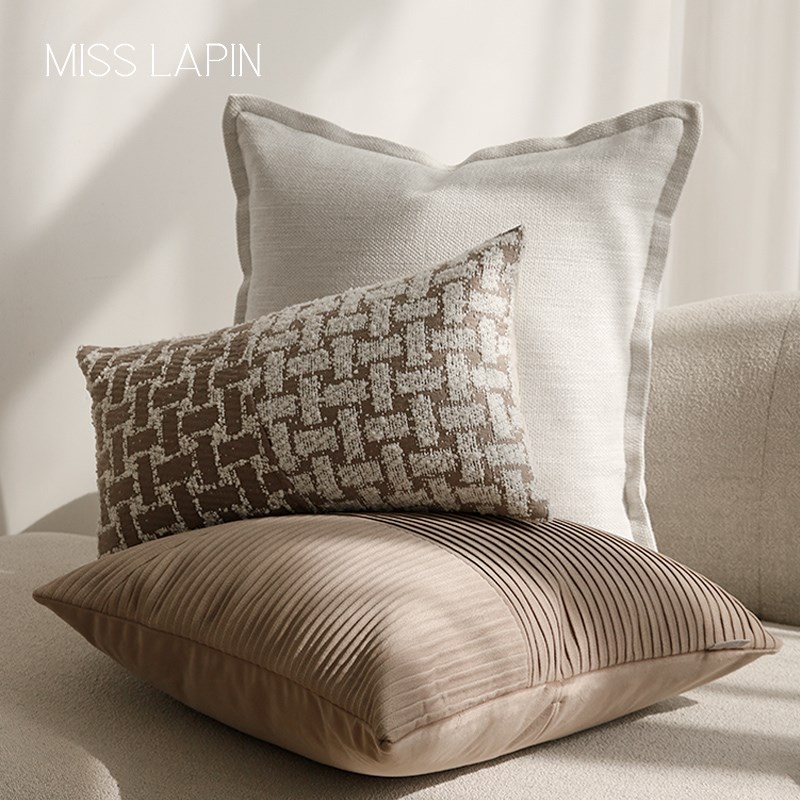 MISSLPIN 现代简约十字纹拼接抱枕狐毛靠垫客厅沙发装饰腰枕靠包