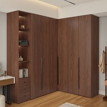 全实木定制橡木L型转角衣柜主卧小户型90度衣橱边柜墙角柜衣帽间