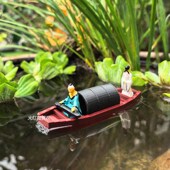 迷你可漂浮乌篷船鱼缸造景小摆件假山微景观水陆缸庭院盆景装 饰品