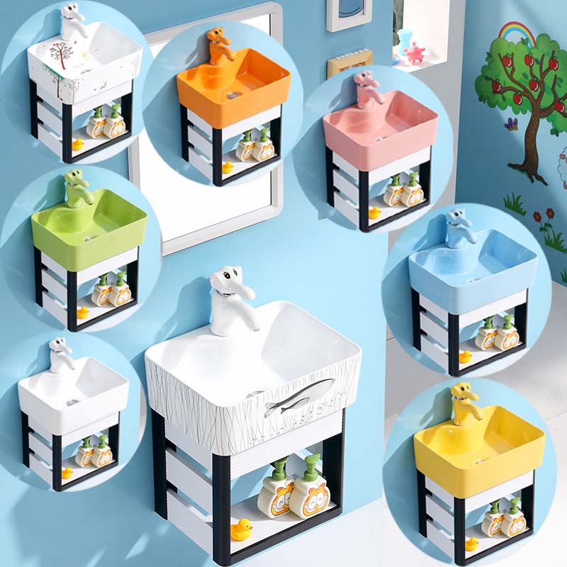 挂墙式洗脸盆小户型洗手盆柜陶瓷阳台厕所挂盆彩色卡通儿童幼儿园
