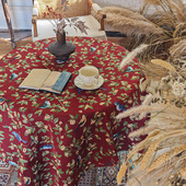 新年新中式 复古手绘花鸟提花桌布餐桌茶几电视柜盖布桌垫布桌旗