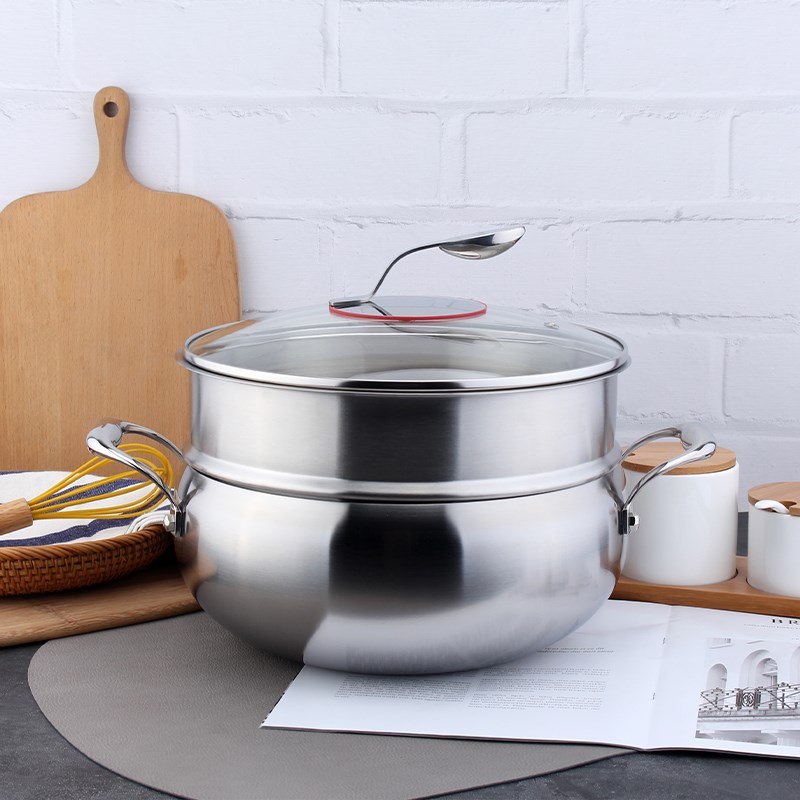 18/10不锈钢26cm汤锅蒸笼煲粥炖汤煮面三层加厚蒸煮一体多功能锅