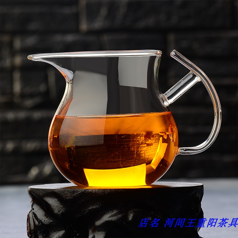 新品加厚耐热高温玻璃带把尖嘴圆形大肚功夫分茶器茶海茶具公道杯
