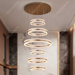 现代简约别墅挑空客厅大吊灯loft小复式楼梯间吊灯2025新款圆环灯