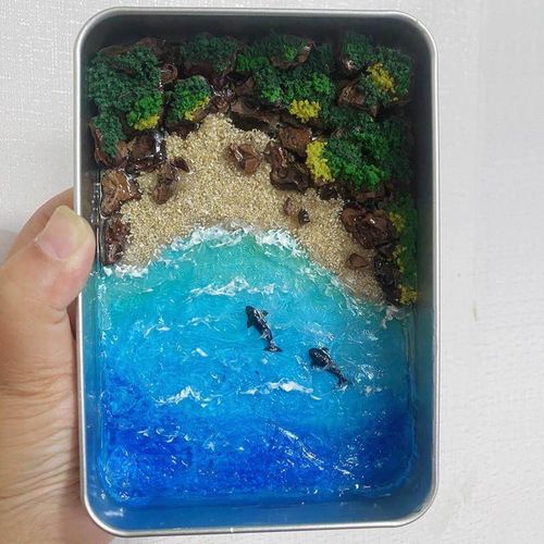 微缩海景手工diy材料包铁盒海水场景摆件山海景观模型暖场活动DIY