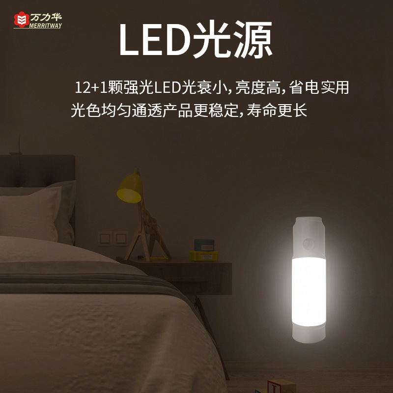 家用人体感应LED灯夜间强光手电筒玄关厕所usb充电人体感应小夜灯