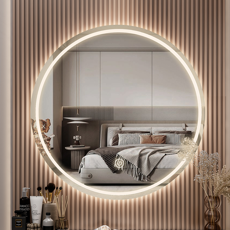 梳妆台镜子化妆镜壁挂卧室梳妆镜挂墙智能触摸屏led带灯圆形镜子