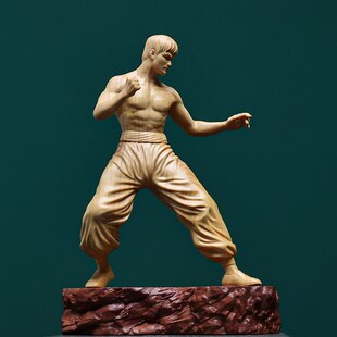 正宗小叶黄杨木雕李小龙文玩工艺品人物摆件客厅家居车载装饰品