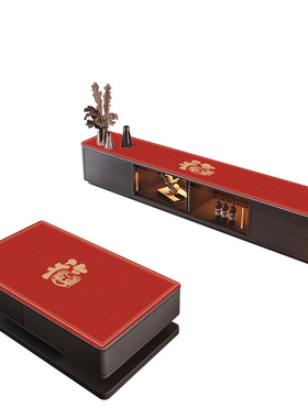 新年中式红色春节桌布防水防油免洗皮革餐桌垫茶几结婚喜庆电视柜