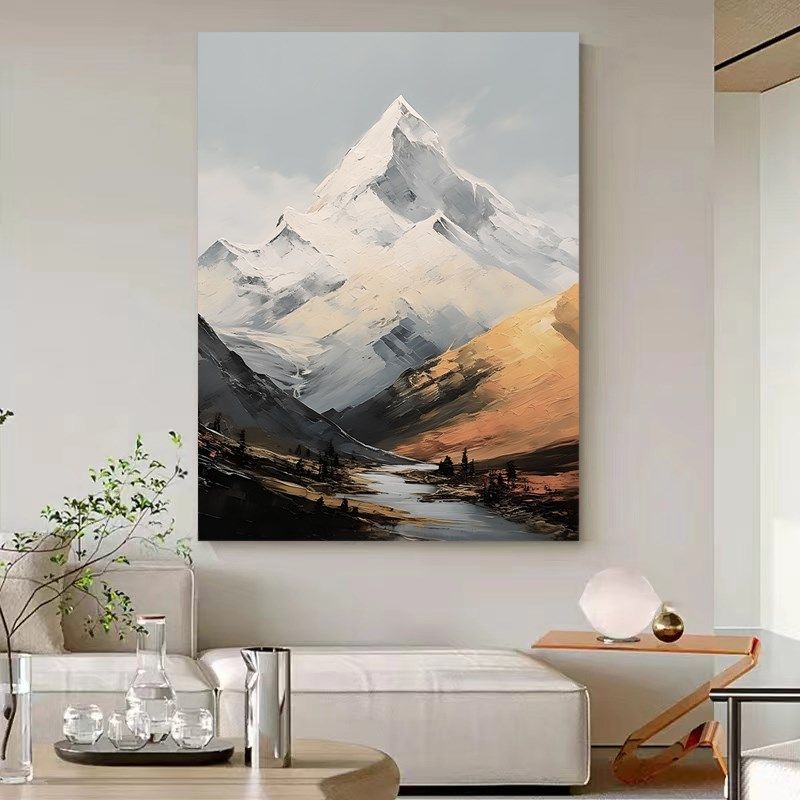 SYMT.ART手绘油画《日照金山-3》客厅山水风景装饰画背景手工肌理