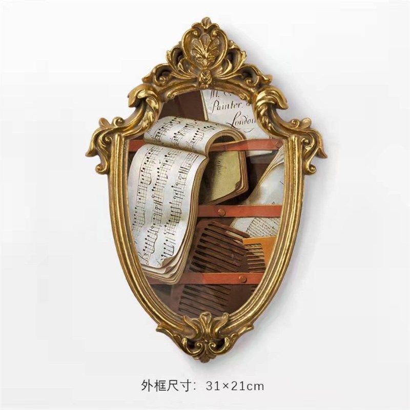 法式中古艺术金色盾形树脂相框画框古典装饰画带玻璃组合壁画挂画