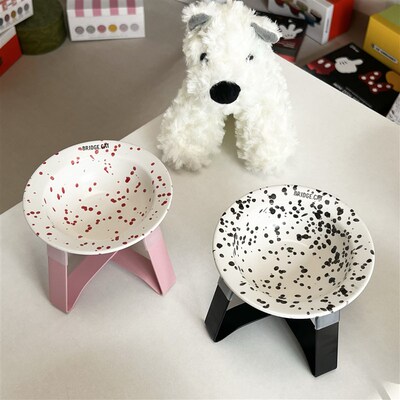 陶瓷材质BRIDGE.DOG韩国飞碟宠物碗托架防黑下巴护颈防滑矮脚猫碗