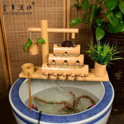 竹子流水摆件鱼缸养鱼永动循环水增氧加湿喷泉竹筒造景水车流水器