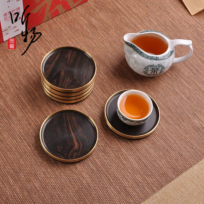 铜红木茶杯垫茶具配件实木隔热垫茶艺茶壶茶杯托摆件木质底托底座