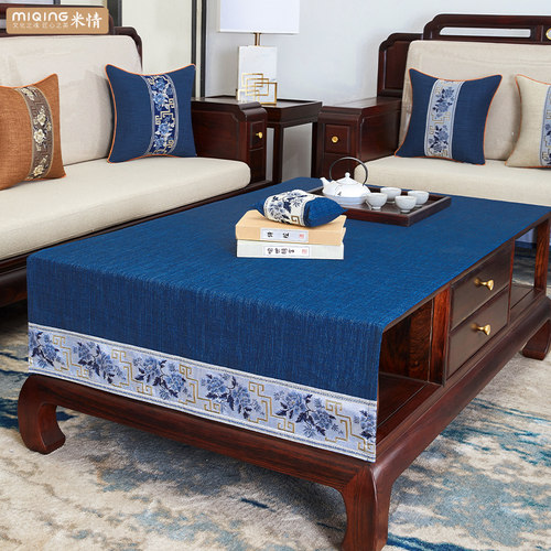 红木实木棉麻布艺中式餐桌布台布茶桌长方形家用会议桌茶桌盖布垫