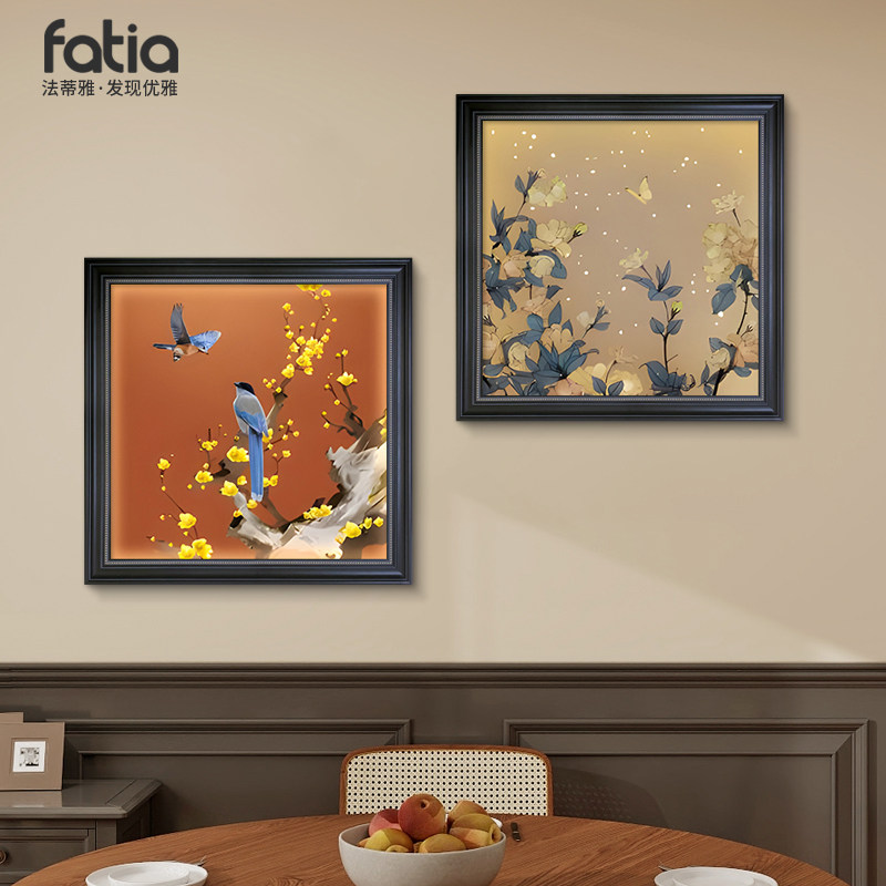 中古风餐厅组合装饰画花卉复古油画饭厅背景墙挂画卧室壁画高级感