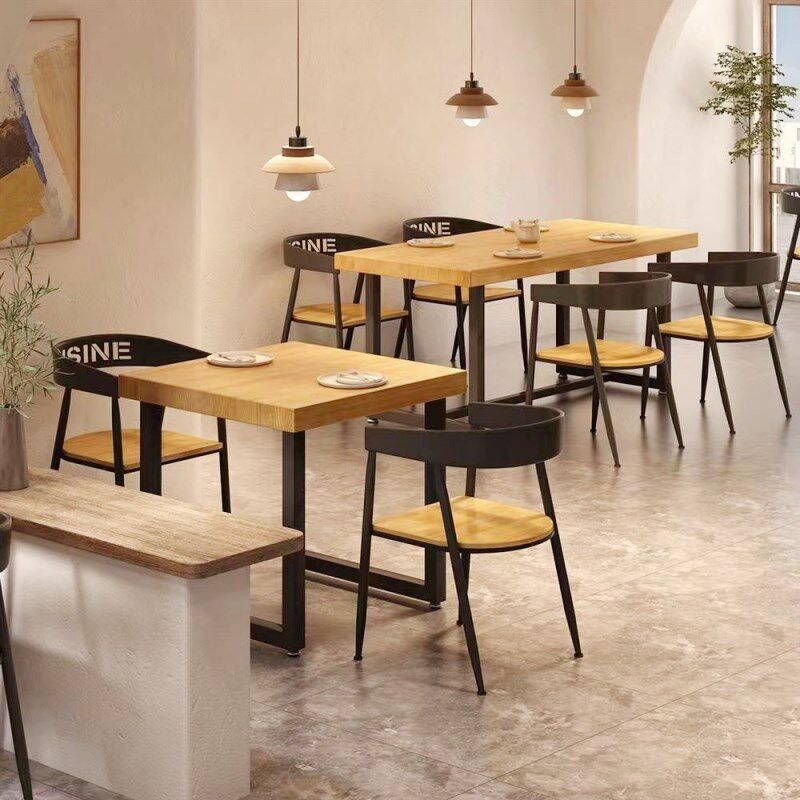 实木小方桌奶茶店咖啡厅餐桌酒吧小桌子工业风正方形休闲桌椅组合