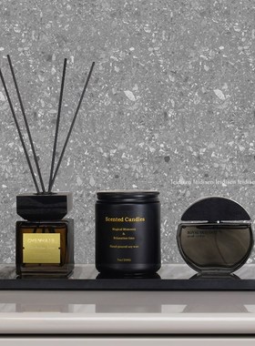 样板房酒店卫生间洗手台摆件黑色大理石托盘香薰套装意式装饰品