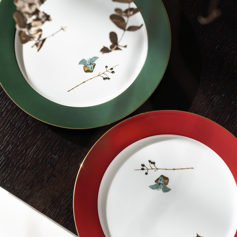 稀奇艺术《悦园》餐盘套组餐具金边盘子家用陶瓷红盘绿盘