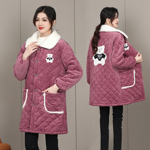罩衣女冬季加绒加厚新款工作服防污外套耐脏棉袄长款棉衣围裙大码