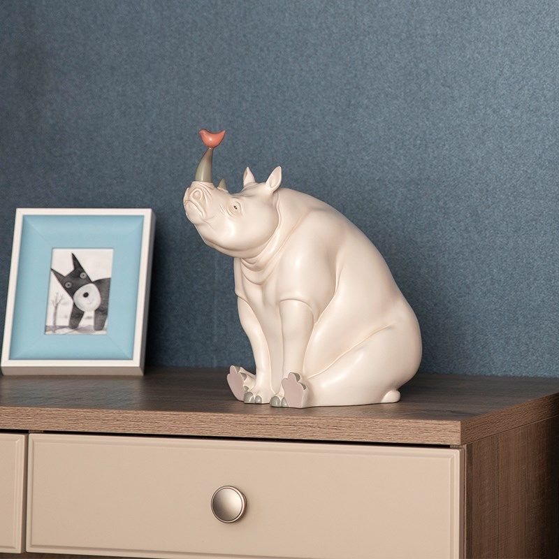 贾晓鸥可米生活白夜童话珍珠犀牛伙伴摆件客厅玄关艺术品装饰雕塑